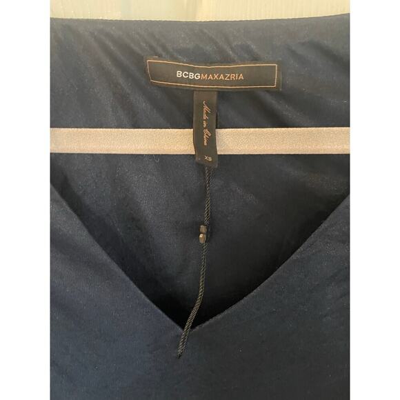 BCBG MAXAZRIA  Ink Navy Blouse Top V-Neck Slouchy Lined Boho Sz XS - Picture 2 of 11